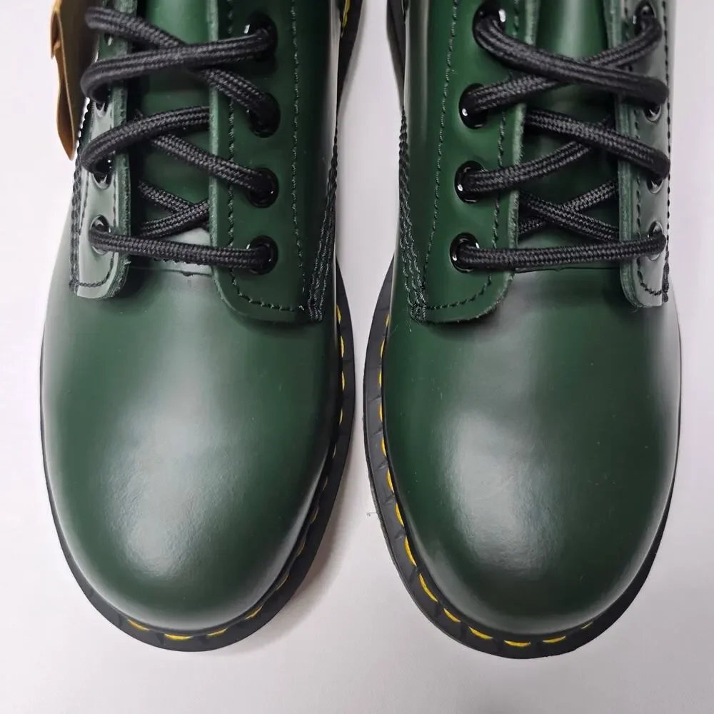 Dr. Martens Green Smooth Leather 8-Eye Lace-Up Ankle Boots